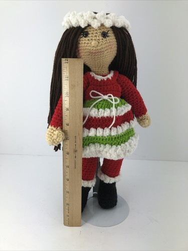 Amigurumi Crochet Soft Sculptured Doll Dressed Christmas Holidays 15” tall New - Picture 8 of 10