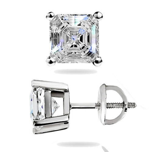1,50 Karat Asscher Schnitt Solitär Ohrstecker Massiv 14k Weißgold Schraube Rückseite Geschenk - Bild 6 von 14
