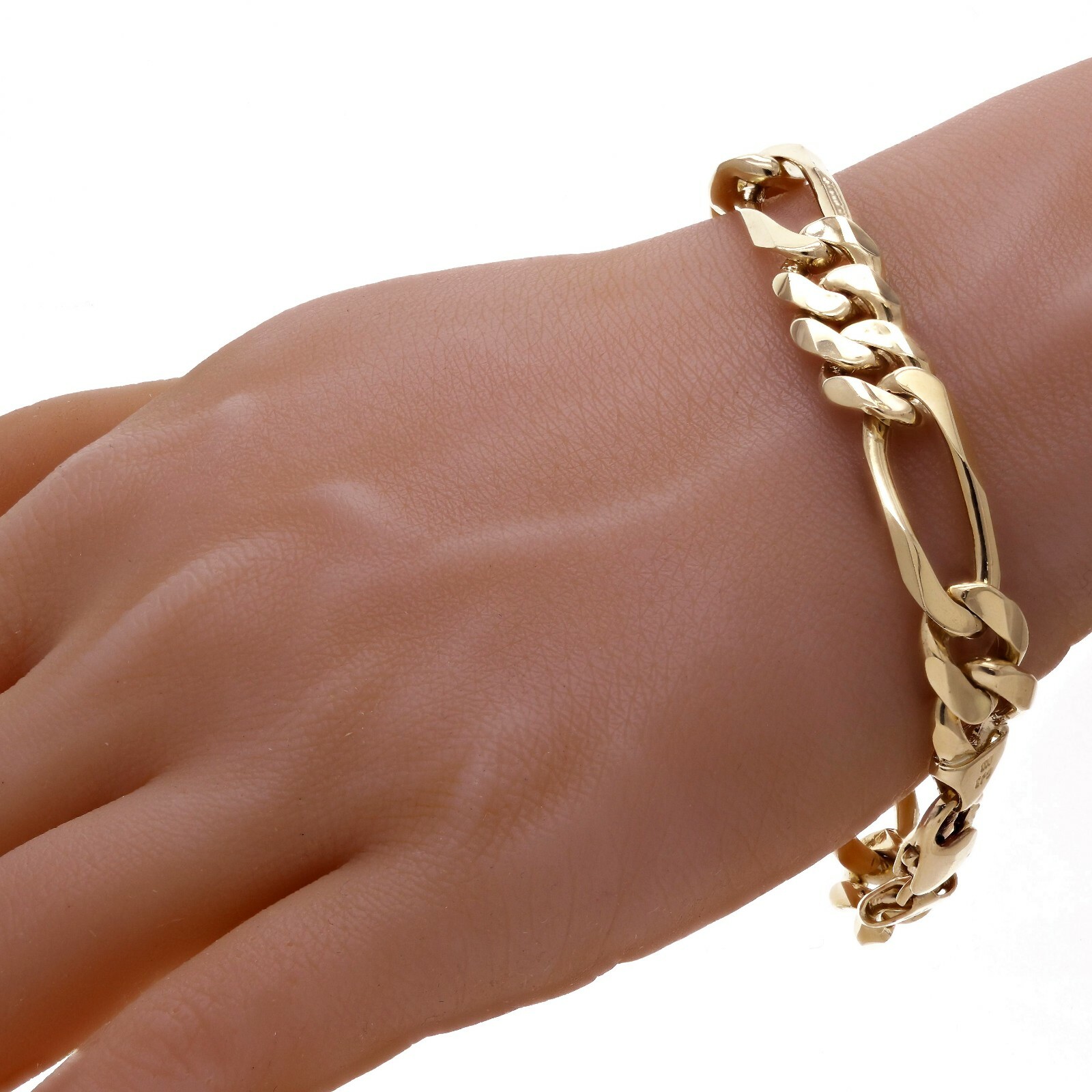 Men's Heavy Solid 14k Yellow Gold Figaro Chain Bracelet