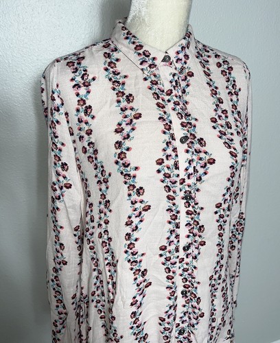 Free People Blumen Knopfleiste Tunika Shirt Kleid Langarm Retro Boho Viskose S - Bild 11 von 18