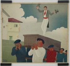 Arrue Ramiro La marche funèbre Circa 1920 Affiche Originale Pays-Basque Danse