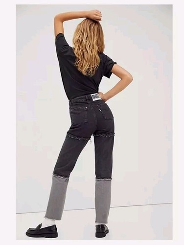 The Ragged Priest 26 High Rise Waist Black Stripe 3 Panel Mom Jeans Free People
