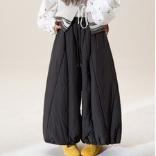 Japanese women's cotton thickened wide-leg pants elastic waists winter Trousers