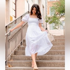 Merokeety Women's Square Neck Puff Sleeve Midi Dress Size S