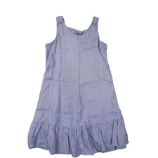 Terzo Millennio Blue Linen Ruffle Hem Tie Back Midi Sundress size Small