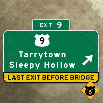 New York Thruway Exit 9 US 9 Tarrytown Sleepy Hollow highway road sign 21x14