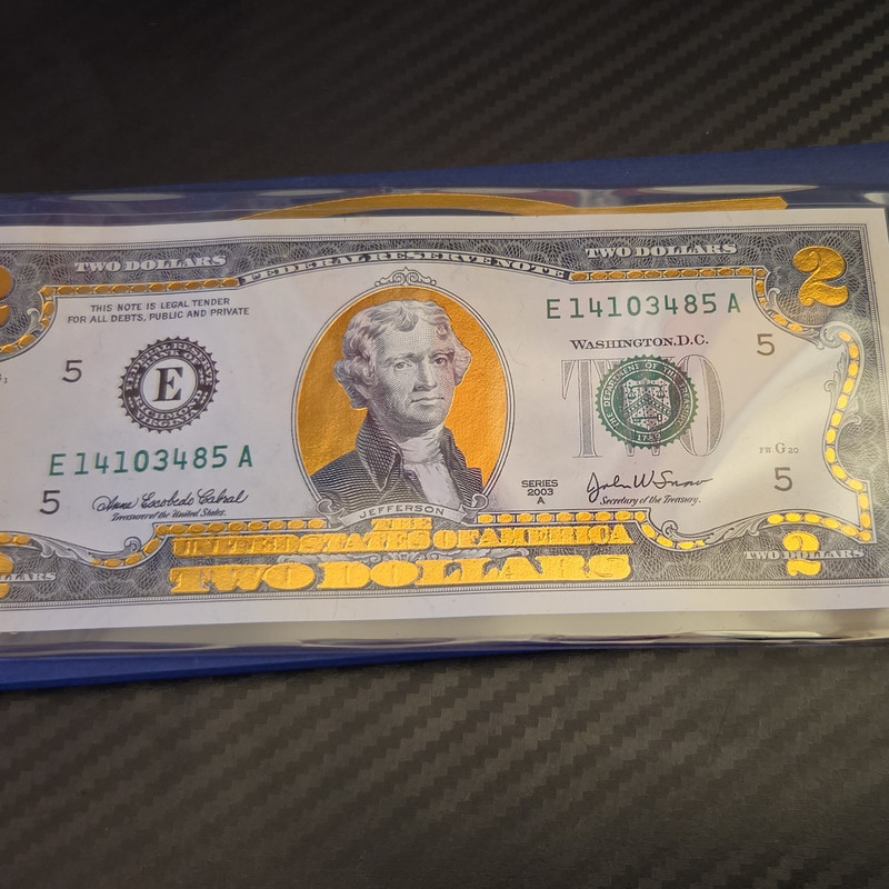 $2 Novelty Banknote 22K Gold Foil 24 Karat Gold Edition Note