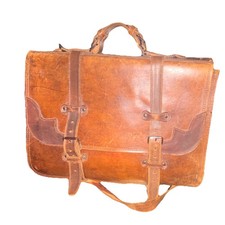 Vintage Brown Leather Briefcase Satchel with Shoulder Strap