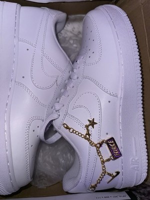 Nike Air Force 1 Low Sneaker Weiß Leder Gr. 39 Low Top mit Goldkette
