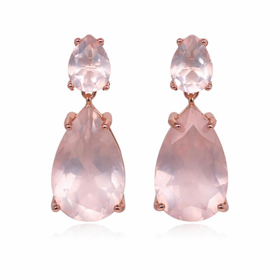 Thai Handmade Rose Gold Plated 10 x 15 mm. Pink Rose Quartz Earrings