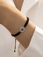 Black Unisex Adjustable Crystal Evil Eye String Bracelet One Size