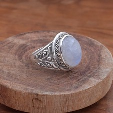 Rainbow Moonstone 925 Sterling Silver Ring Designer Handmade Jewelry for Gift