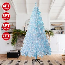 4ft 5ft 6ft 7ft White Christmas Tree with Blue Lights DIY Holiday Indoor Outdoor