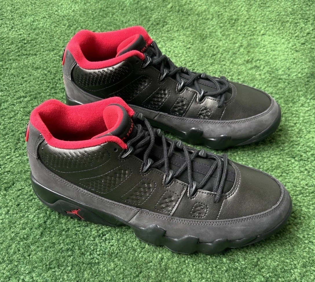 Mens Nike Air Jordan 9 Retro Low Golf 'Charcoal Black/Red' Size