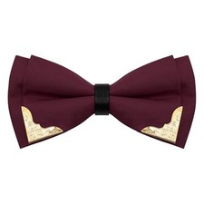 Bow Ties for Men Women Metal Gold Bowtie, Pre Tied Mens Bow Tie Tuxedo Burgundy