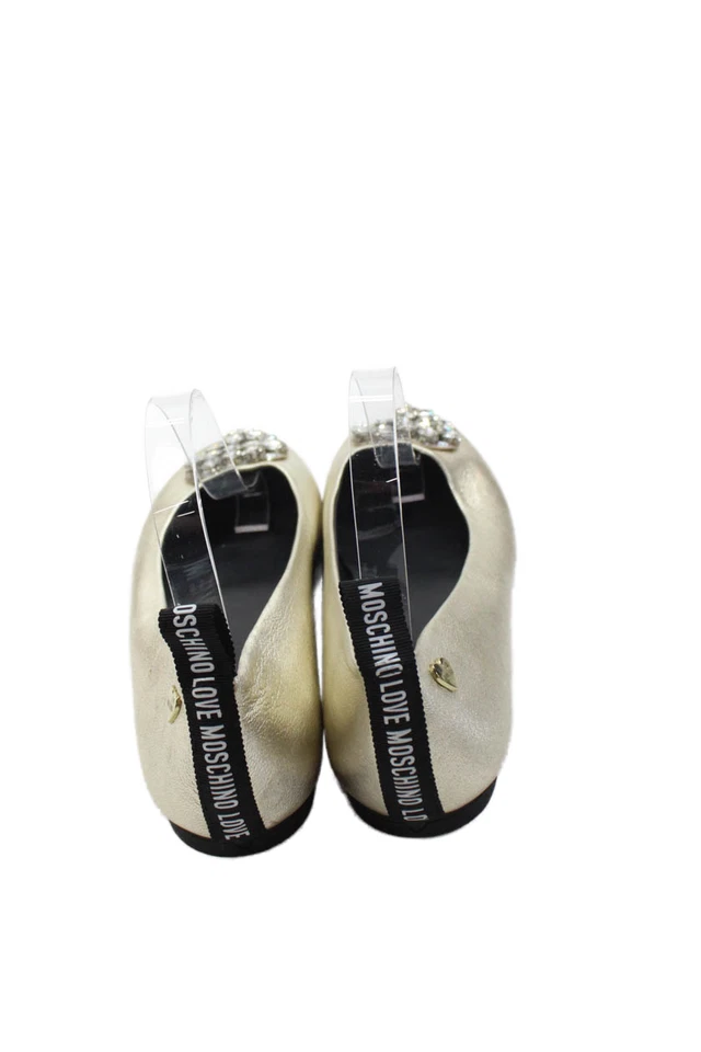 Love Moschino Womens Leather Jeweled Heart Ballet Flats Gold Size 39 9 - Image 3 of 4