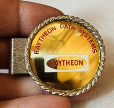 VINTAGE ENAMELED ADVERTISING MONEY CLIP RAYTHEON DATA SYSTEMS