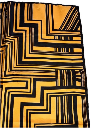 JACQMAR 60er JAHRE ORANGE SCHWARZ GEOMETRISCHER DRUCK SEIDE LOGO SCHAL HANDGEROLLT - Bild 4 von 11