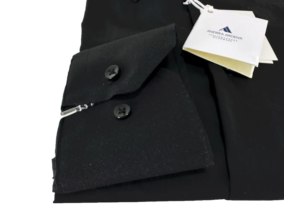 Camicia uomo sartoriale Ardenti cotone stretch regular fit nero Made in Italy - Immagine 4 di 4