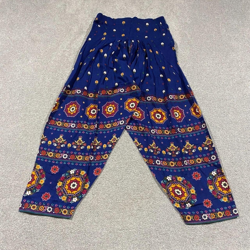 Kayseria Harem Pants Womens 16 Blue Hippie Tapered Leg Relaxed Summer Boho