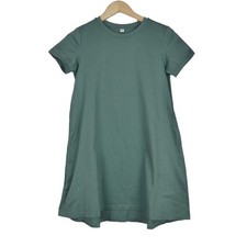 Uniqlo Mercerized Cotton Mini Dress Womens S Green Short Sleeve Pockets 447552
