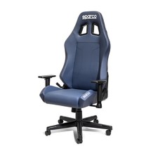 New! Sparco Coach Office Chair Gaming Seat on Wheels in Navy Blue Silver Trim