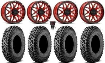 Raceline Krank 14''Wheels Red 28''Incursion A/T Tires Polaris RZR