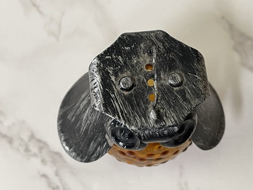 VTG MCM Brushed Metal Owl Salt & Pepper Shakers w/ Stand - Picture 6 of 10