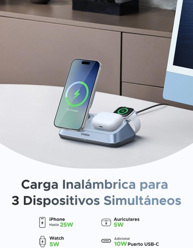 UGREEN MagFlow Qi2 25W Estación Carga Magsafe 3 En 1 | iPhone + Airpod + iWatch - Imagen 3 de 9