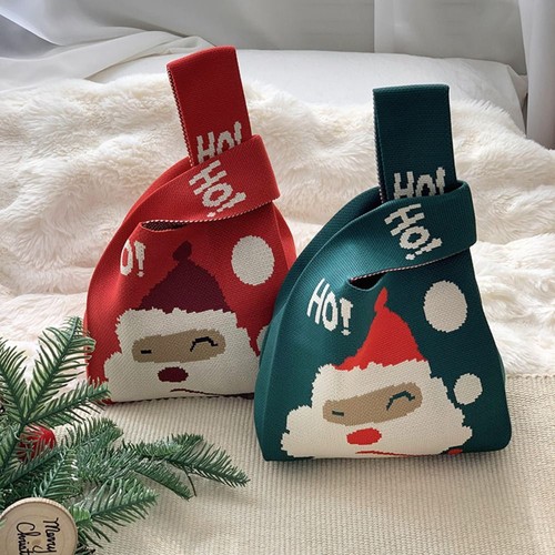 Santa Claus Tote Bag Knitted Handbag New Knot Wrist Bag for Women Girls