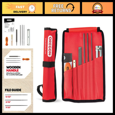 Universal Chainsaw Sharpening Kit - 7pc Set with Round & Flat Files, Guide & Pou