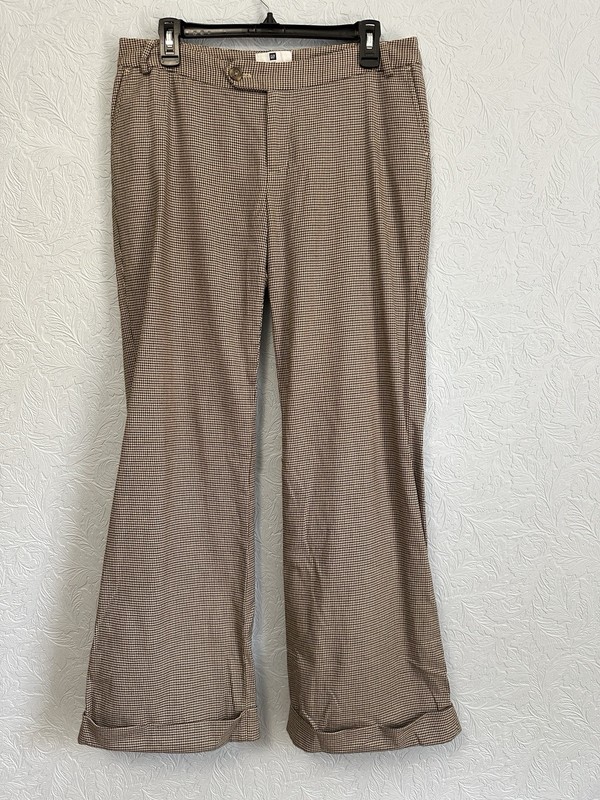 Gap Size 10 Brown Houndstooth Stretch Wide Leg Pants Career Cuffed E26
