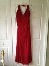 NWT David s Bridal Woman's Red Chiffon Halter Bridesmaid/Prom Dress Size 12