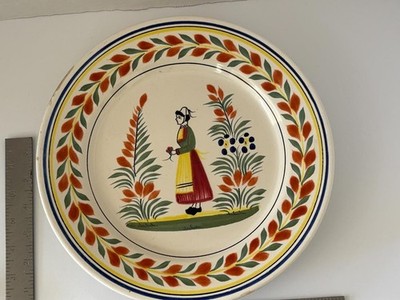 Vintage Henriot Quimper Faience Plate Breton woman EUC
