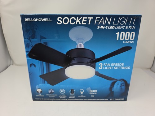 Bell + Howell 15.7-Inch Indoor Matte Black LED Socket Ceiling Fan w Remote OpenB - Picture 2 of 12