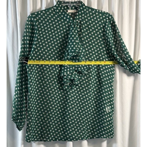 Eva Mendes Green Polka Dot Ruffle Blouse Mock Neck 3/4 Sleeve S Rockabilly 79-51 - Picture 6 of 14
