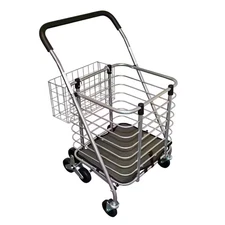 3-Wheel Steel Easy Climb Shopping Cart Design with Accessory Basket in Silver