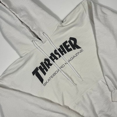 Thrasher Skateboard Magazine Hoodie Mens Small White Black Logo Pullover Skate