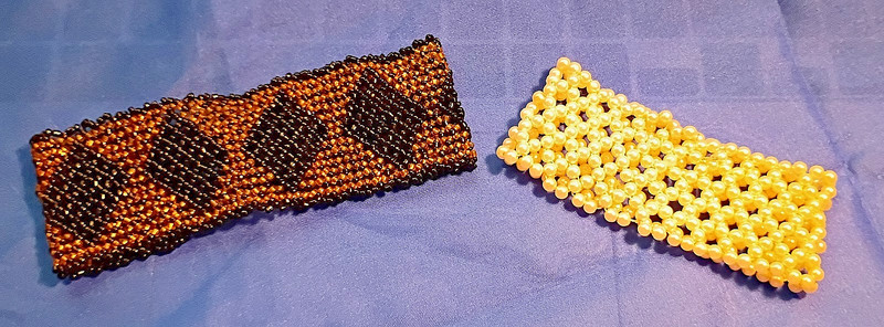 2 VTG pre-owned Handmade  Beaded Cuff Bracelets one with faux Pearls 1970s