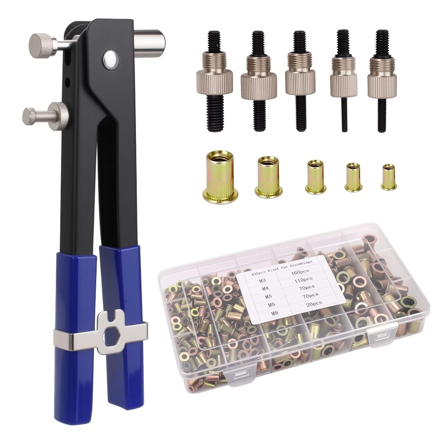 430Pcs Rivet Nut Tool Kit, Metric Rivnuts Assortment Kit (M8/M6/M5/M4/M3), Rivnu