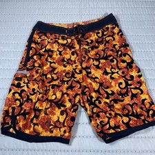 Vintage Quiksilver Boardshorts 34 USA Made Fire Flame Surf Trunks 90s Rare