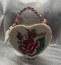 Handmade Heart Shaped Floral Rose Top Handle Bag Zip Lined Detachable Strap