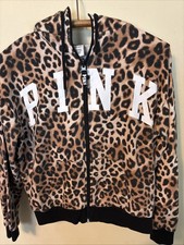 VICTORIA'S SECRET PINK FAUX FUR LINED HOOD FULL-ZIP CHEETAH HOODIE SZ XS