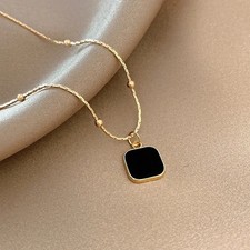 Square Pendant Necklace Stainless Steel Minimalist Choker Chain Women Jewelry