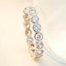 3 mm Round Moissanite Bezel Set Full Eternity Wedding Band Solid 14K White Gold