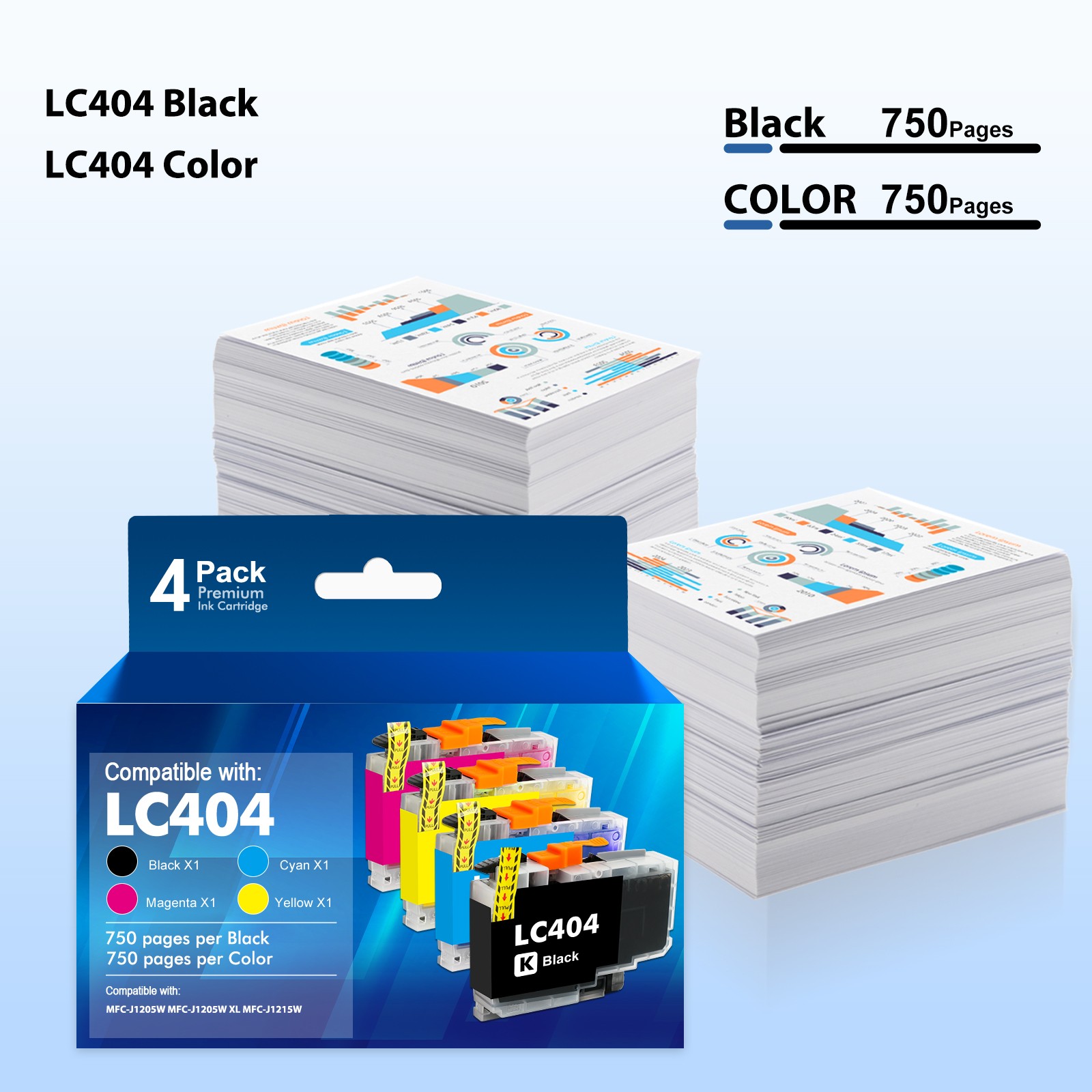 LC-404 LC404 Ink Cartridge for Brother LC404 MFC-J1205W MFC-J1215W MFC ...
