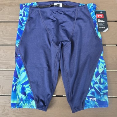 TYR Durafast Elite Boy Men Blue/green Crystallized Blade Swim Jammer SZ 30 New
