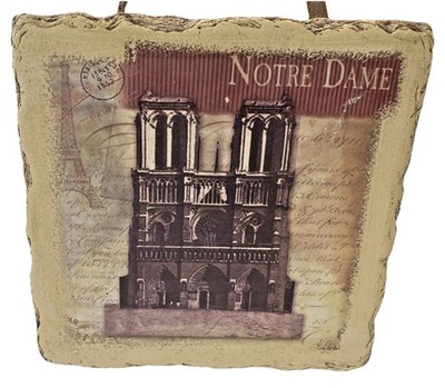 VTG Paris Slate Tile Wall Art /Trivet Notre Dame Cathedral French Calligraphy 6 