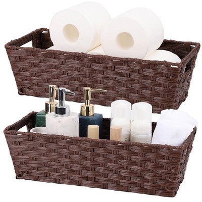 Plastic Wicker Storage Baskets - Toilet Tank & Bathroom Baskets, Woven for Or...