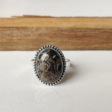 Turritella Agate Gemstone Ring 925 Sterling Silver Statement Ring Size 10 BT1205